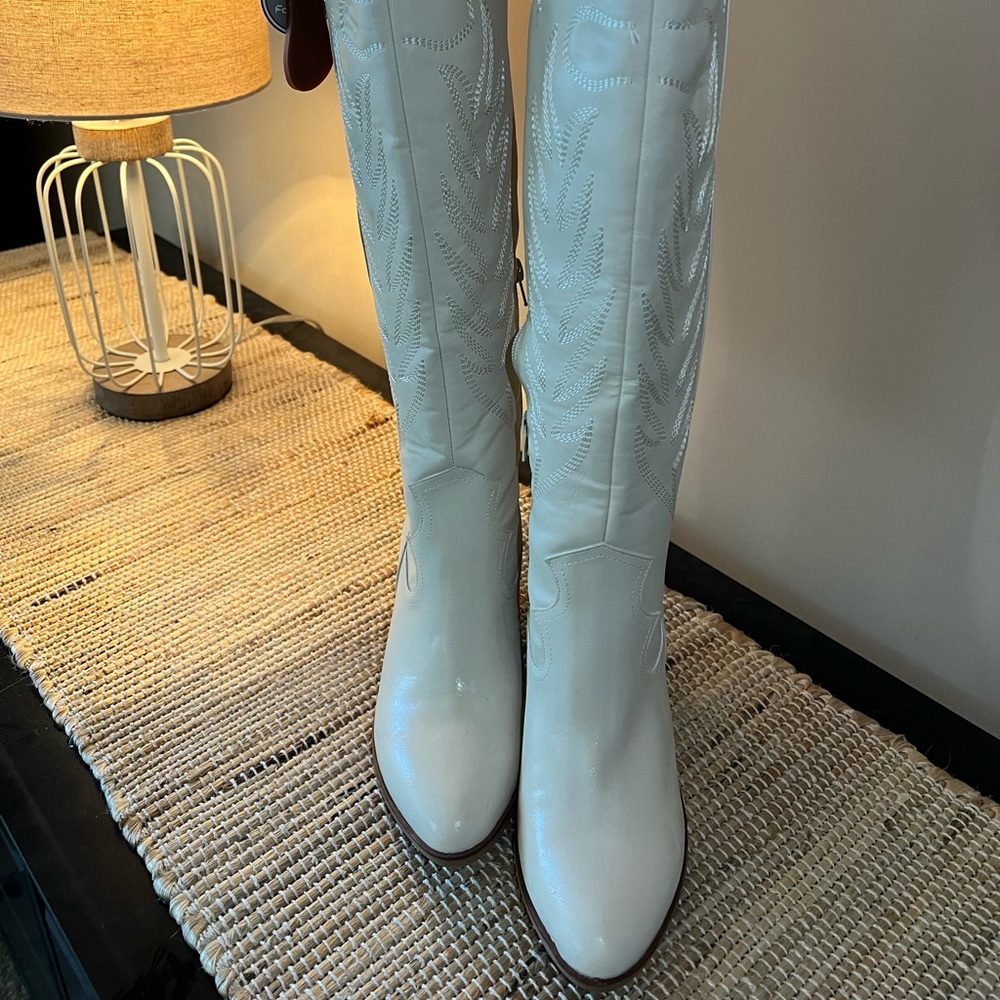 White calf high cowgirl boots MIA